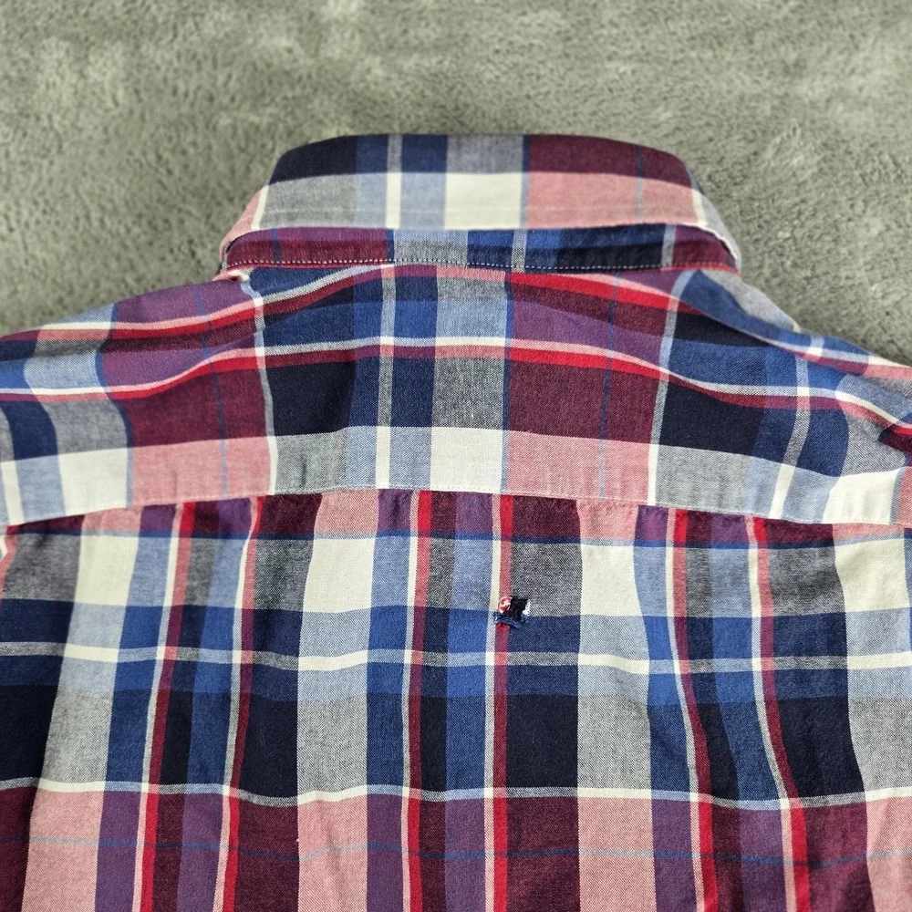 Banana Republic Shirt Medium Red White  Blue Plaid  Long Sleeve Preppy Workwear